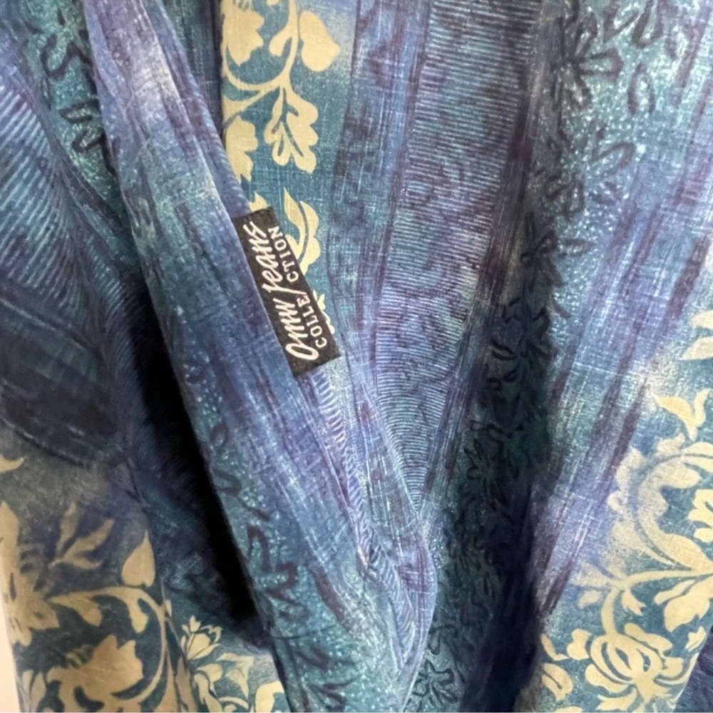 Vintage Floral Stripe Hawaiian Shirt XL Blue Tan - Picture 10 of 10